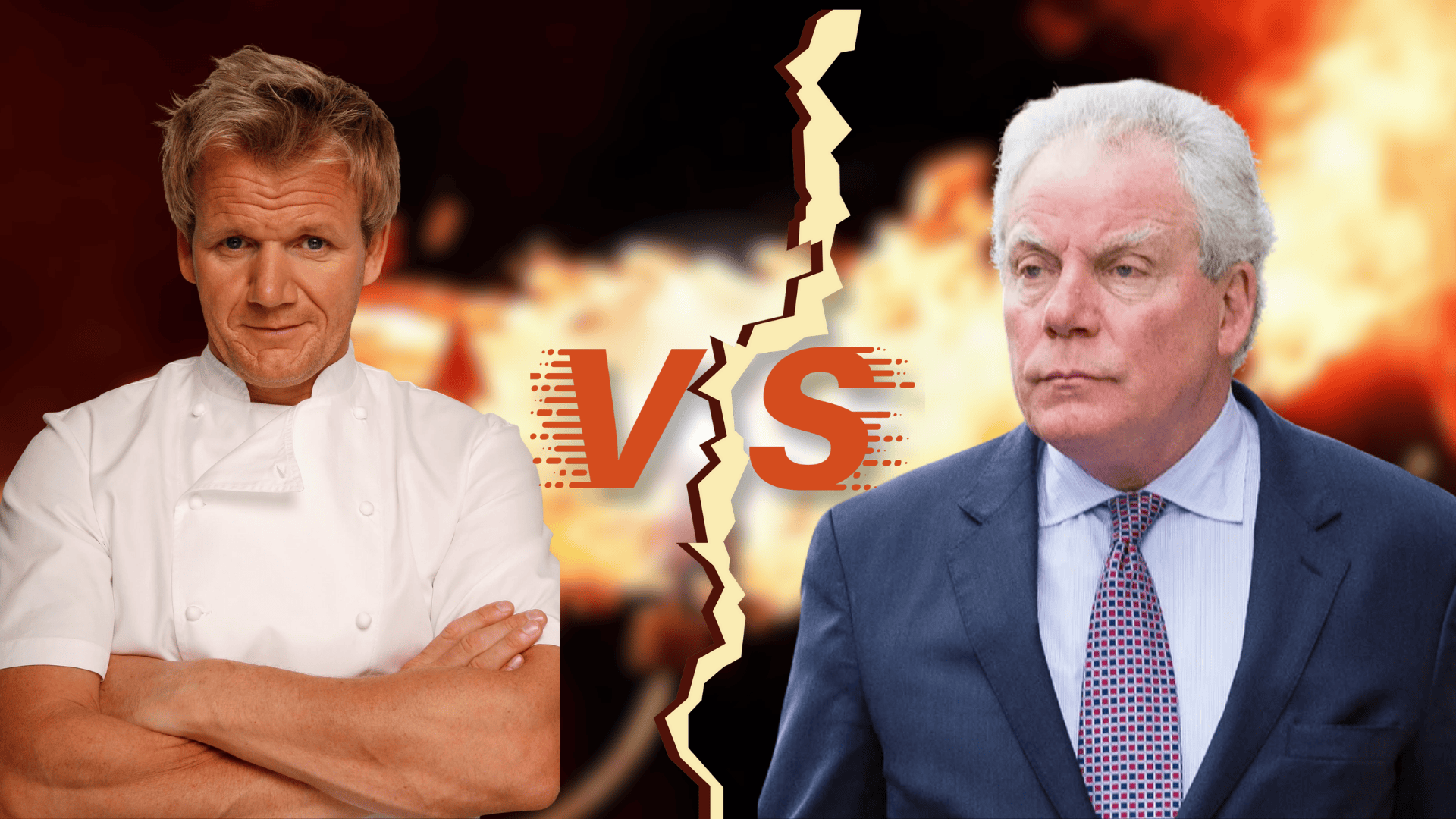 Gordon Ramsay and Chris Ramsay in a visual confrontation with a 'vs' graphic