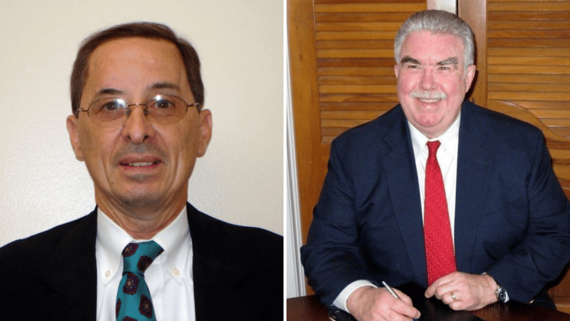 Eric Lyle Williams in a mugshot and a professional photo in a suit