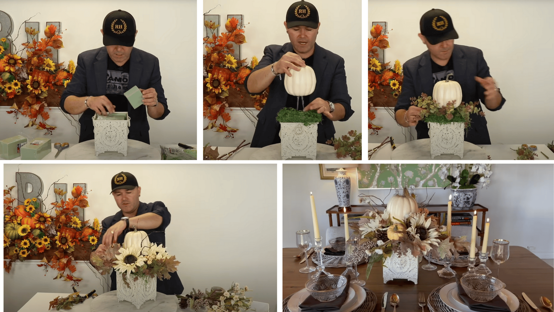 A Full Natural Centerpiece with a Pumpkin Focal Point