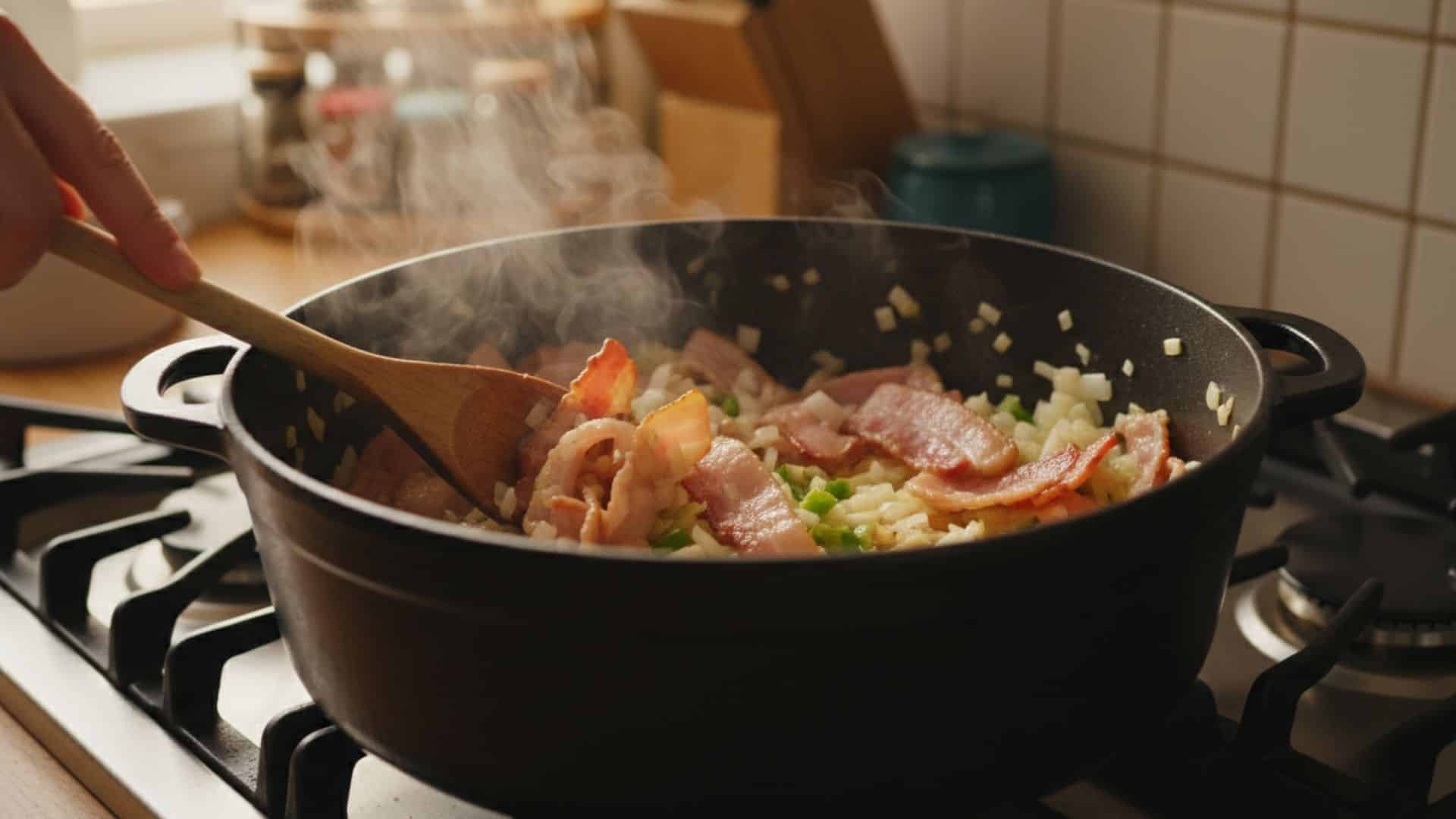 cook bacon and vegetables