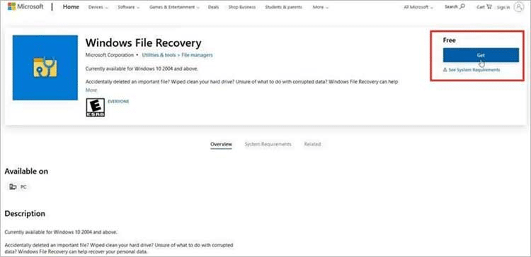 Firstly, go to the Microsoft Store and download the Windows File Recovery tool on your PC.