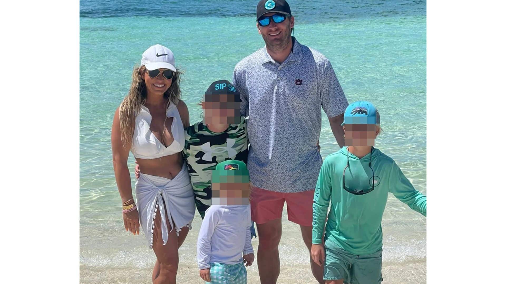 lindsay shiver with her children and ex husband on the beach during a vacation