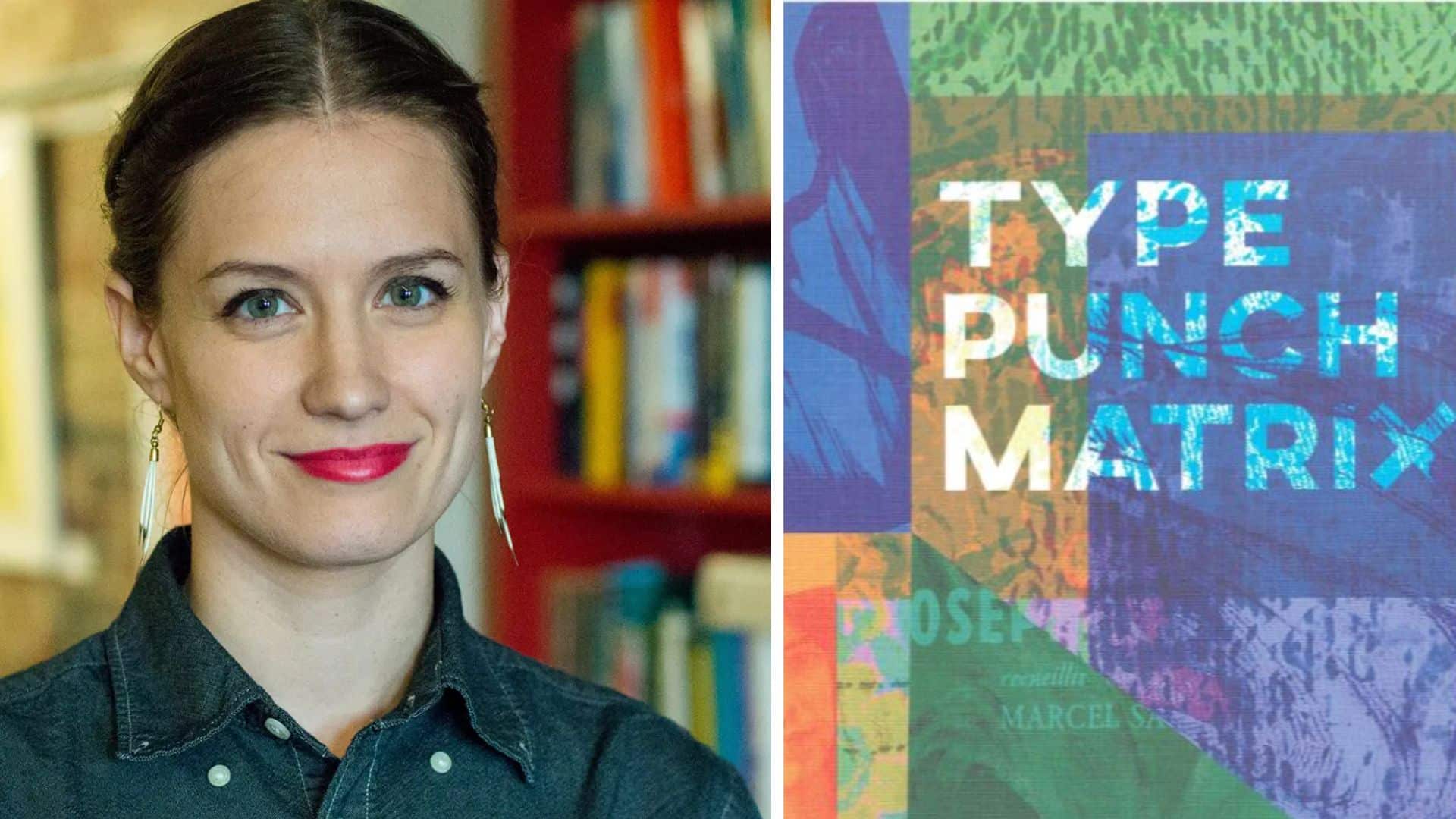 rebecca romney co founder shown beside the type punch matrix book cover
