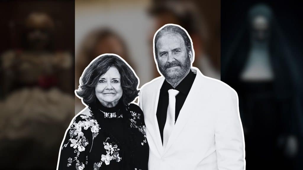 Cutout-style portrait of Judy warren's & Tony Spera's couple dressed formally.