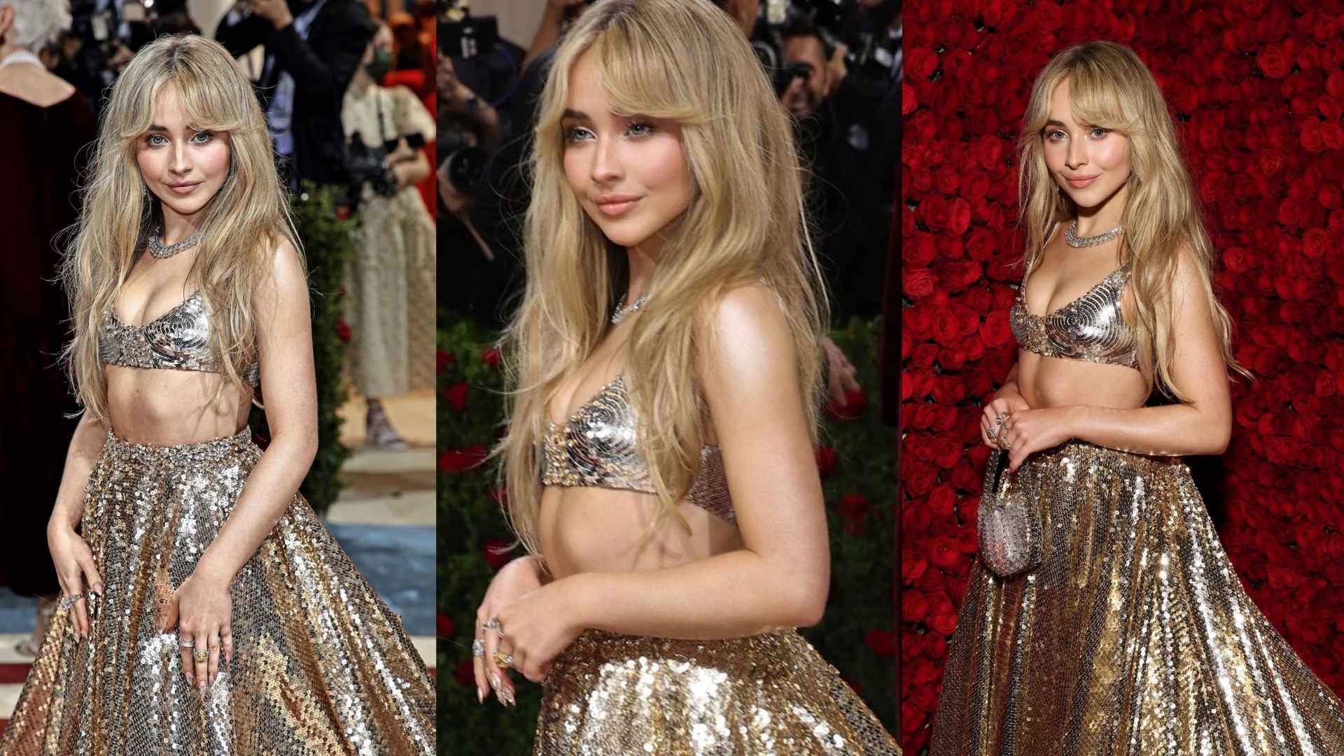 Sabrina Carpenter 2022 Met Gala gold Paco Rabanne gown