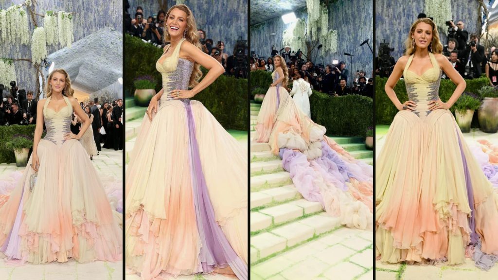 Blake Lively Met Gala collage featuring her most iconic gown of the latest met gala.