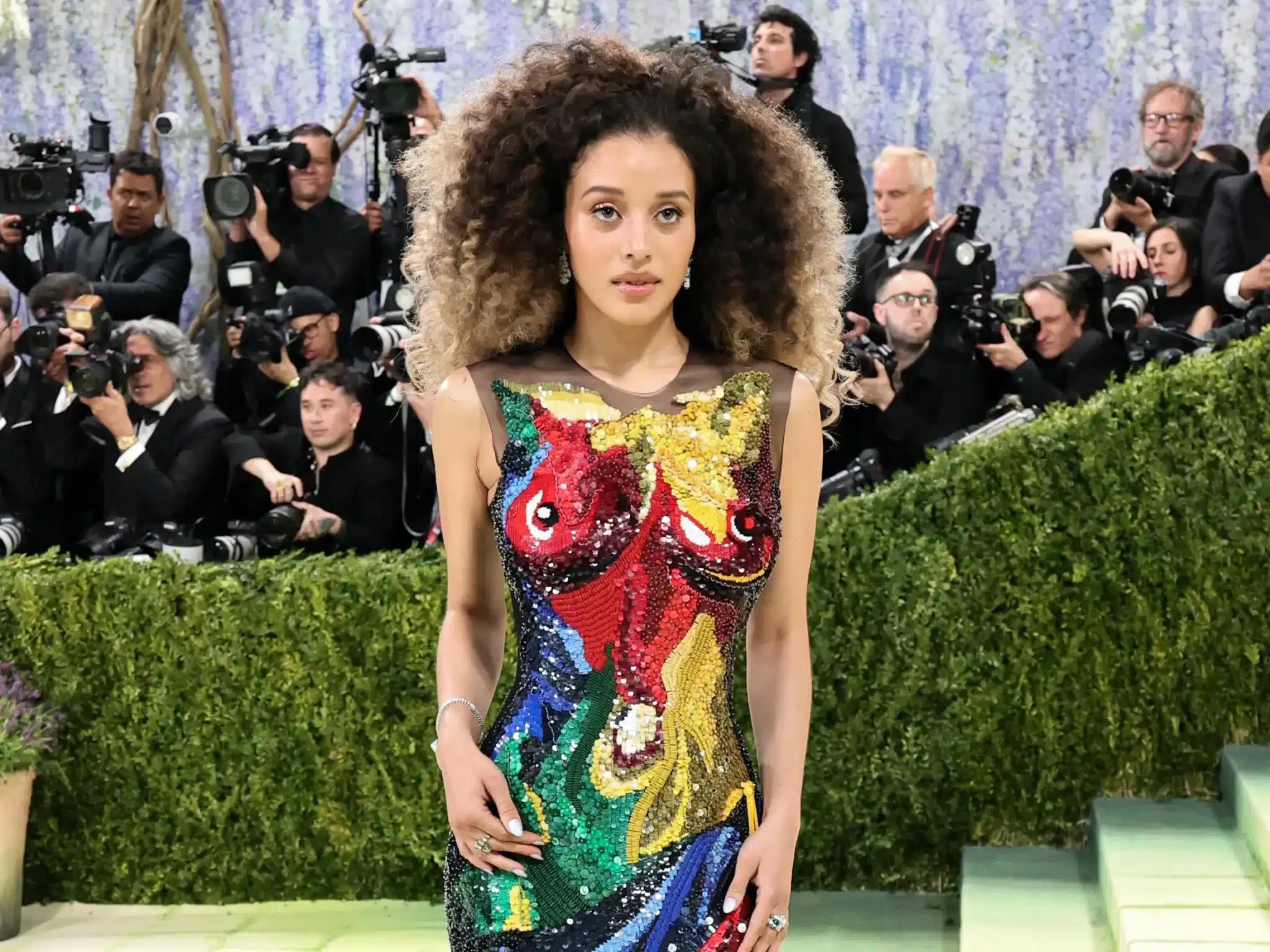 Chase Infiniti in a sculptural sequin Thom Browne gown at the 2026 Met Gala