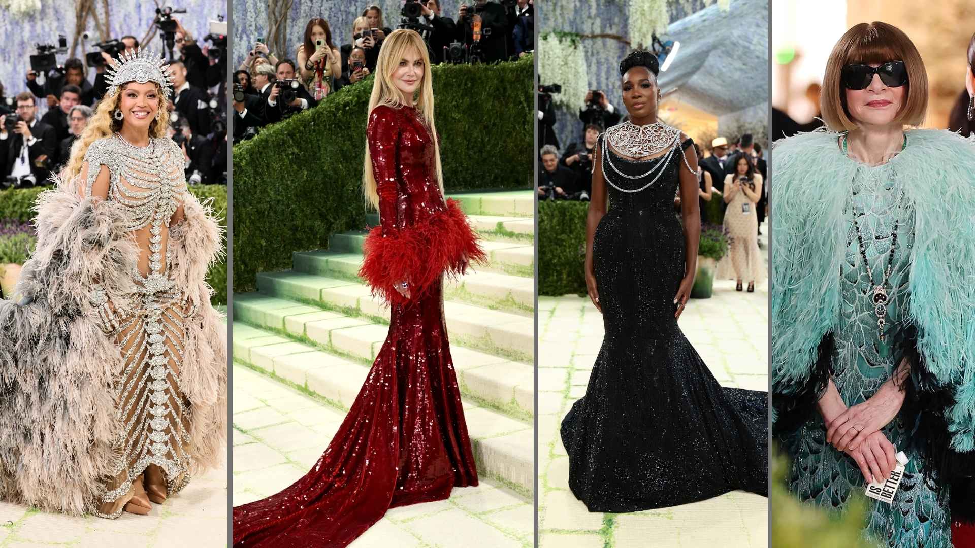 Celebrities such as Beyoncé, Nicole Kidman, Venus Williams, and Anna Wintour, all of whom showcased glamorous Met Gala looks as co-chairs.