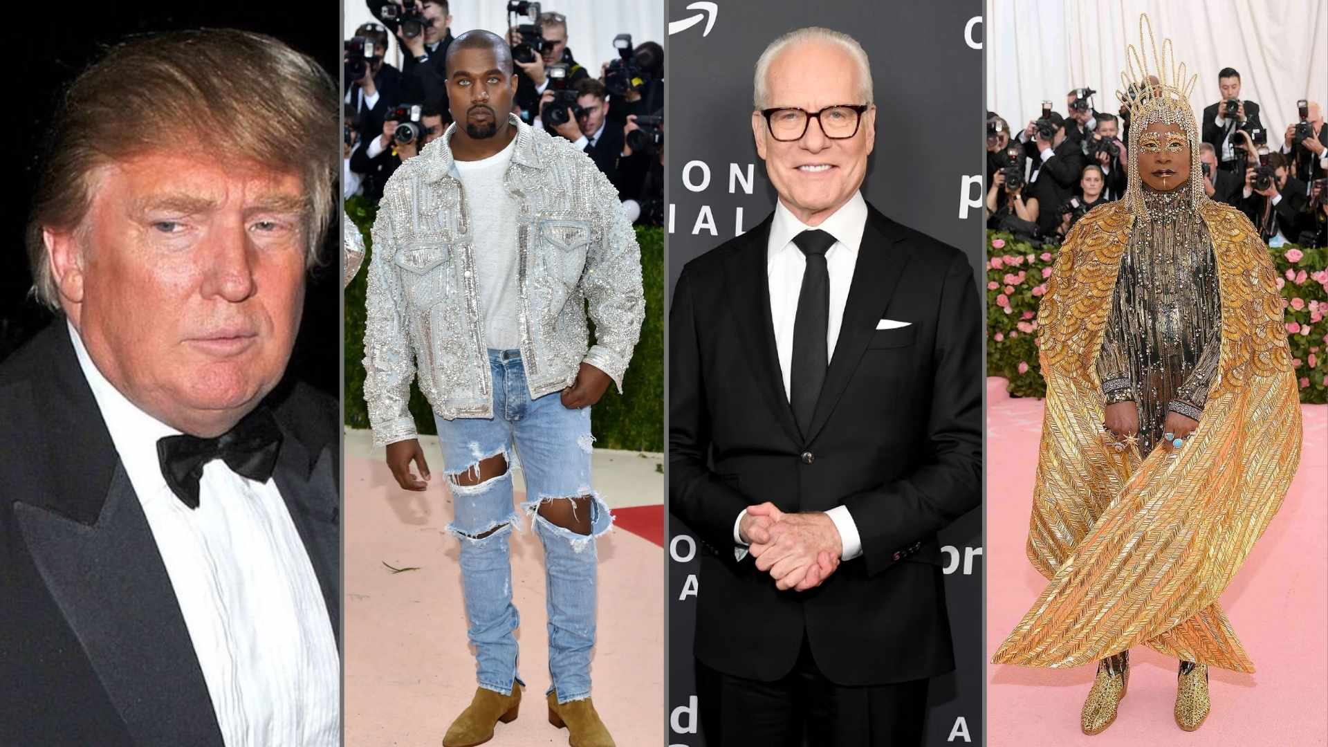 A group of celebrities who are on the death list of Anna Wintour, including Donald Trump, Kanye West, Tim Gunn, and Billy Porter.