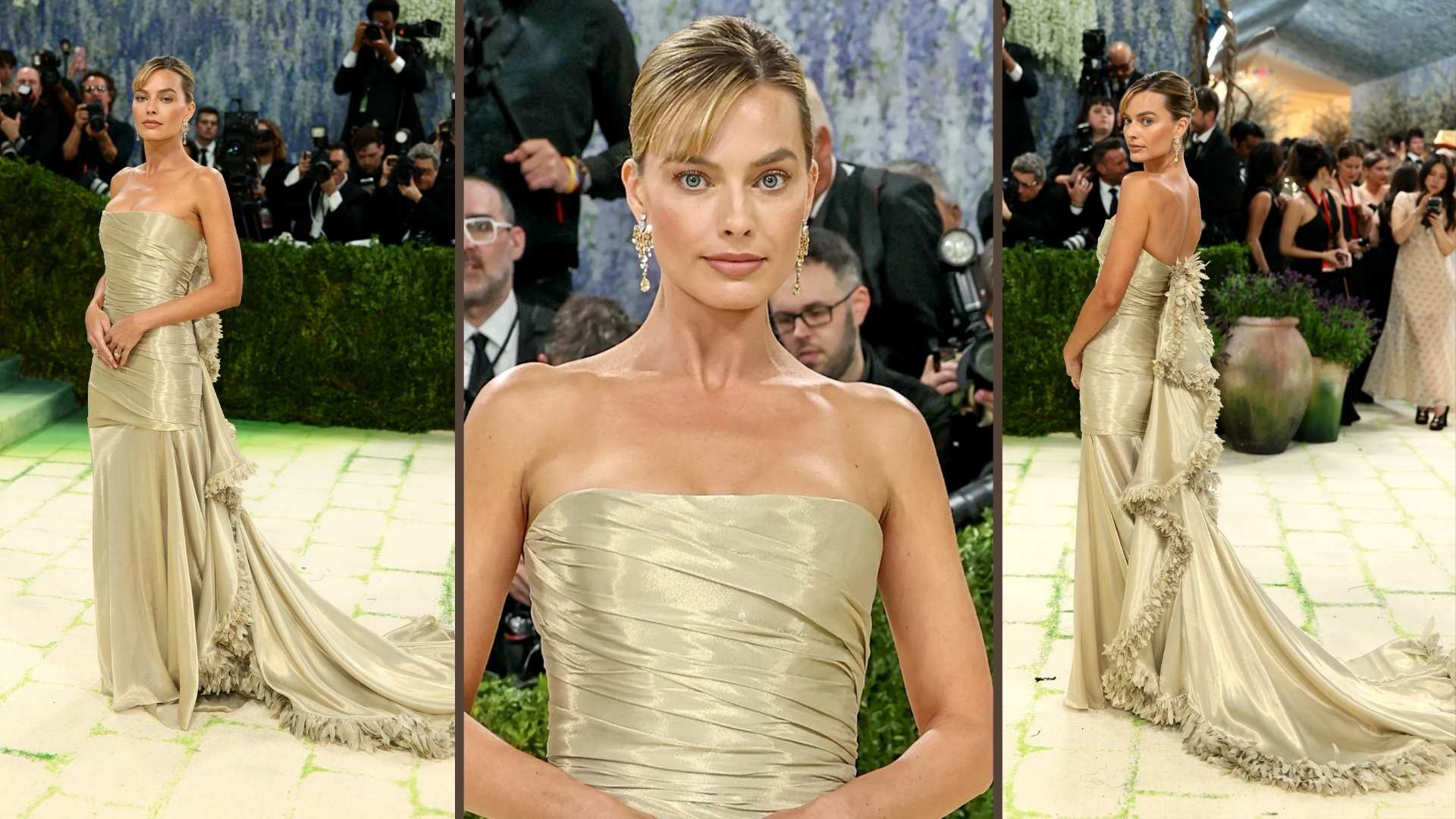 Margot Robbie in a soft beige gown at the Met Gala.
