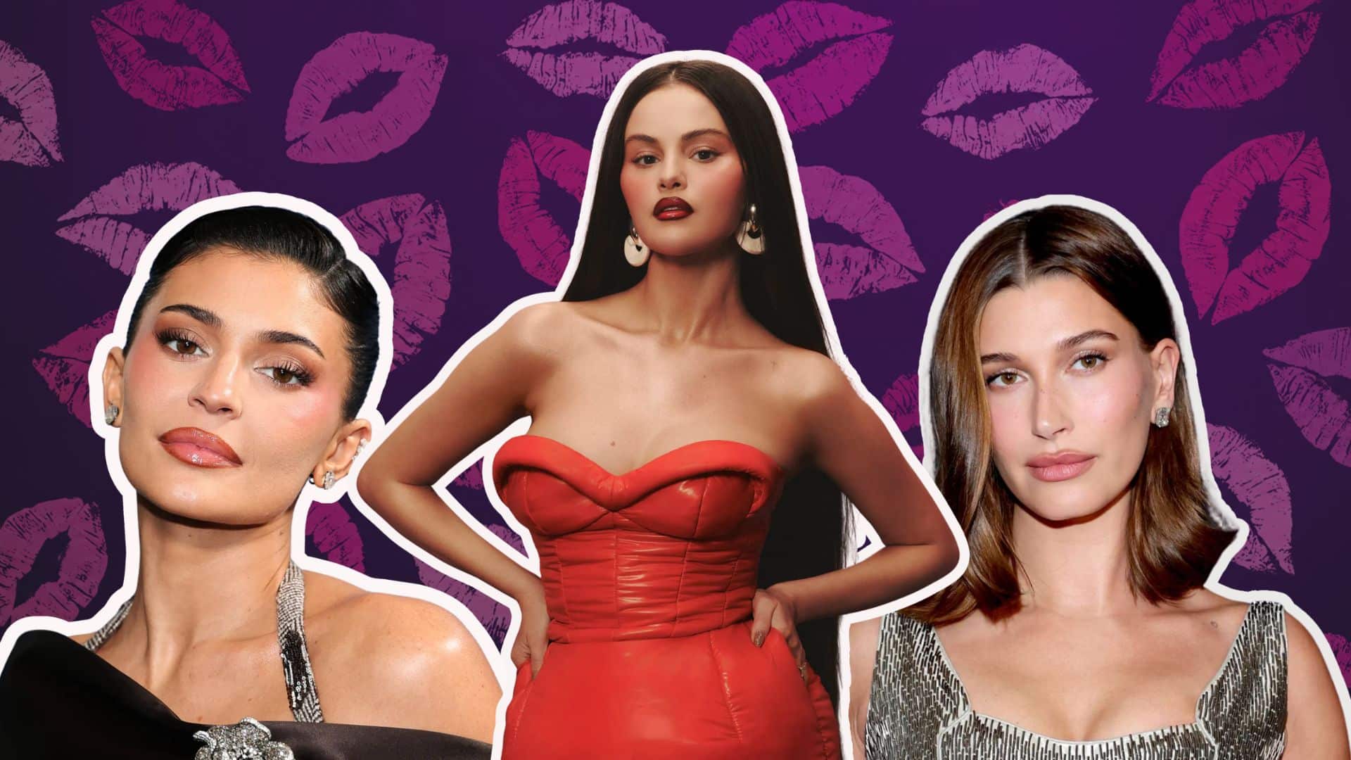 Celebrity lip lift collage featuring three female portraits in editorial layout highlighting subtle lip enhancement and modern beauty aesthetics.