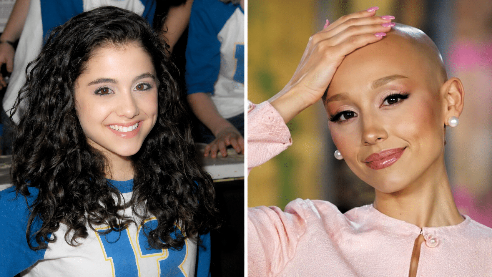 Ariana Grande lip comparison showing increased upper lip visibility and more balanced lip proportion in recent photos