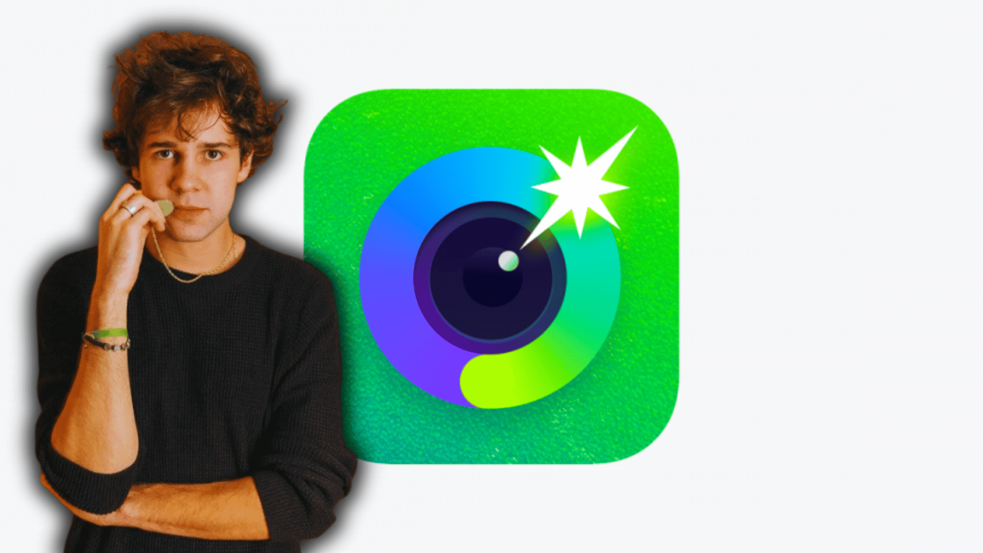 David Dobrik with the Dispo app logo, the photo-sharing platform he co-founded in 2019