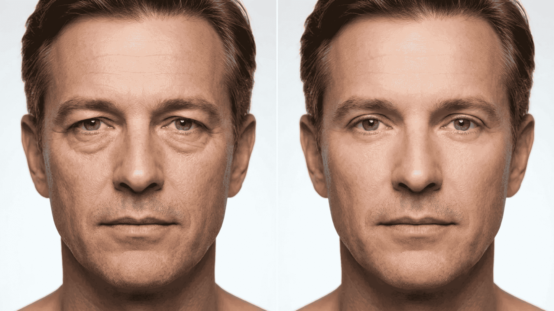 Blepharoplasty before and after comparison showing natural eyelid and under-eye rejuvenation