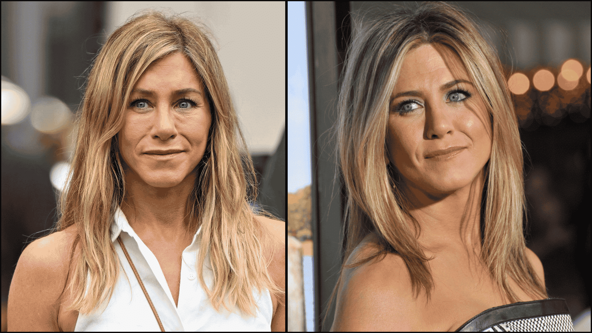 Jennifer Aniston before and after blepharoplasty comparison showing a refreshed eye appearance