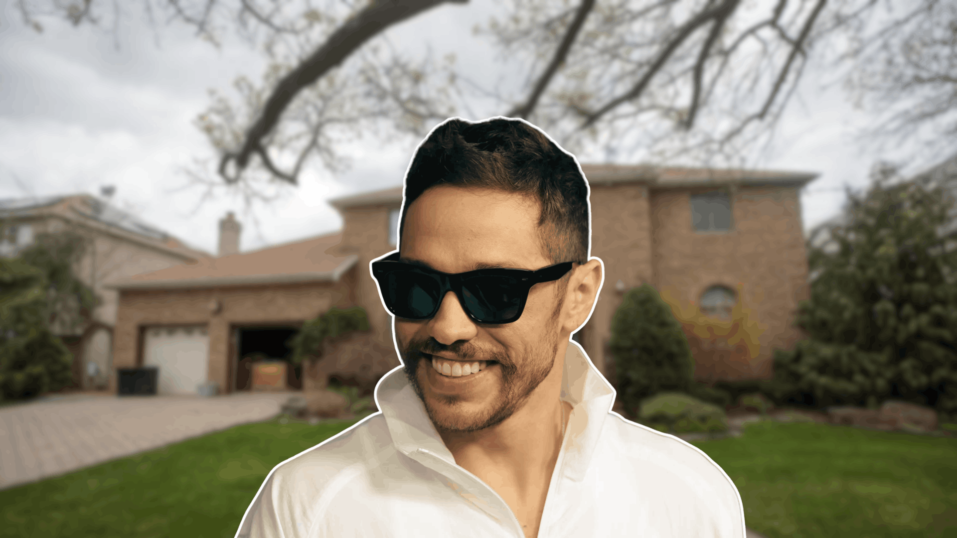 A pictorial image of Pete Davidson in front of his New York house.