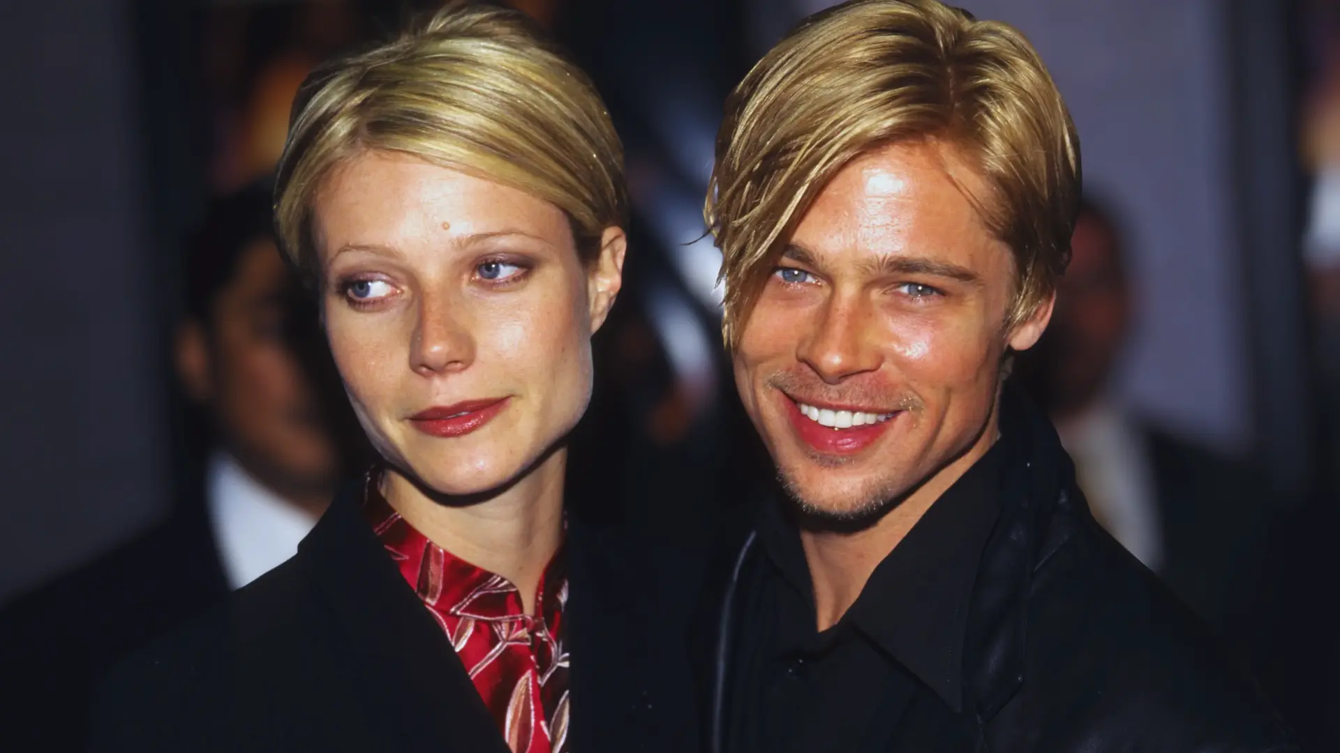 Gwyneth Paltrow and Brad Pitt photographed together at a Hollywood event in the mid-1990s.
