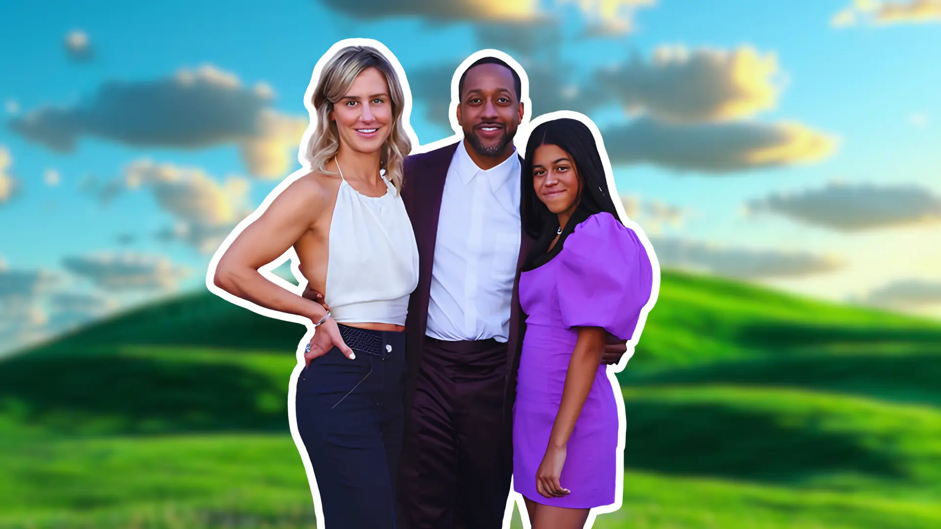 Nicoletta Ruhl, Jaleel White, and his daughter Samaya posing together as a blended family.