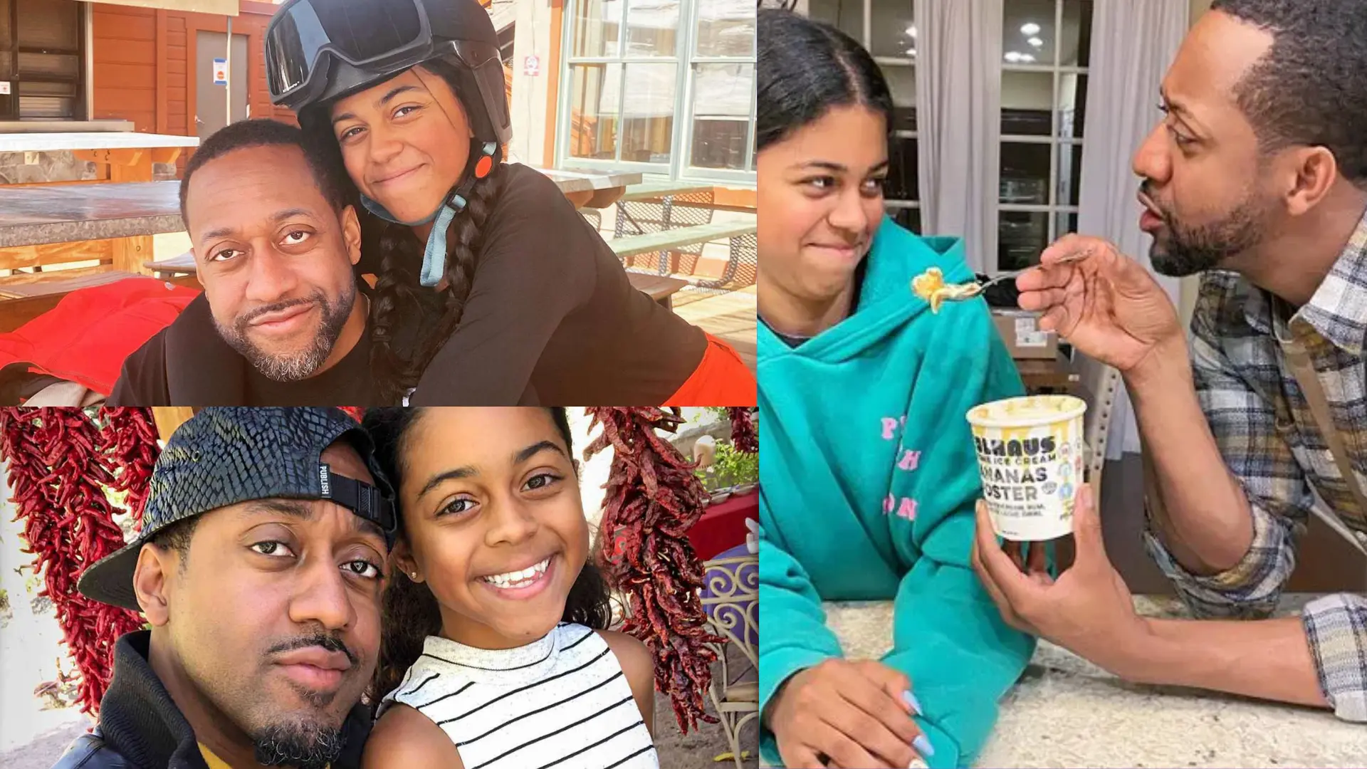 A collage of Jaleel White and his daughter Samaya White together over the years, from skiing trips to casual moments at home.