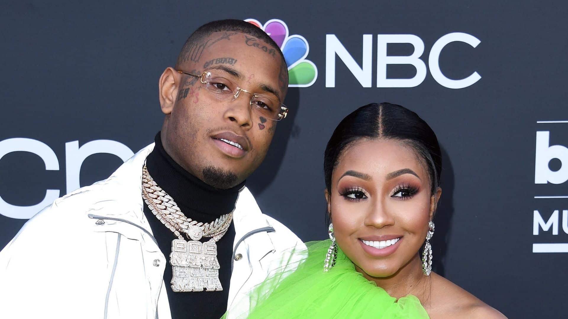 Yung Miami and Southside posing together at event, showing their amicable co-parenting relationship.
