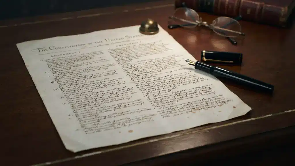 Vintage parchment document showing the bill of rights simplified for readers.