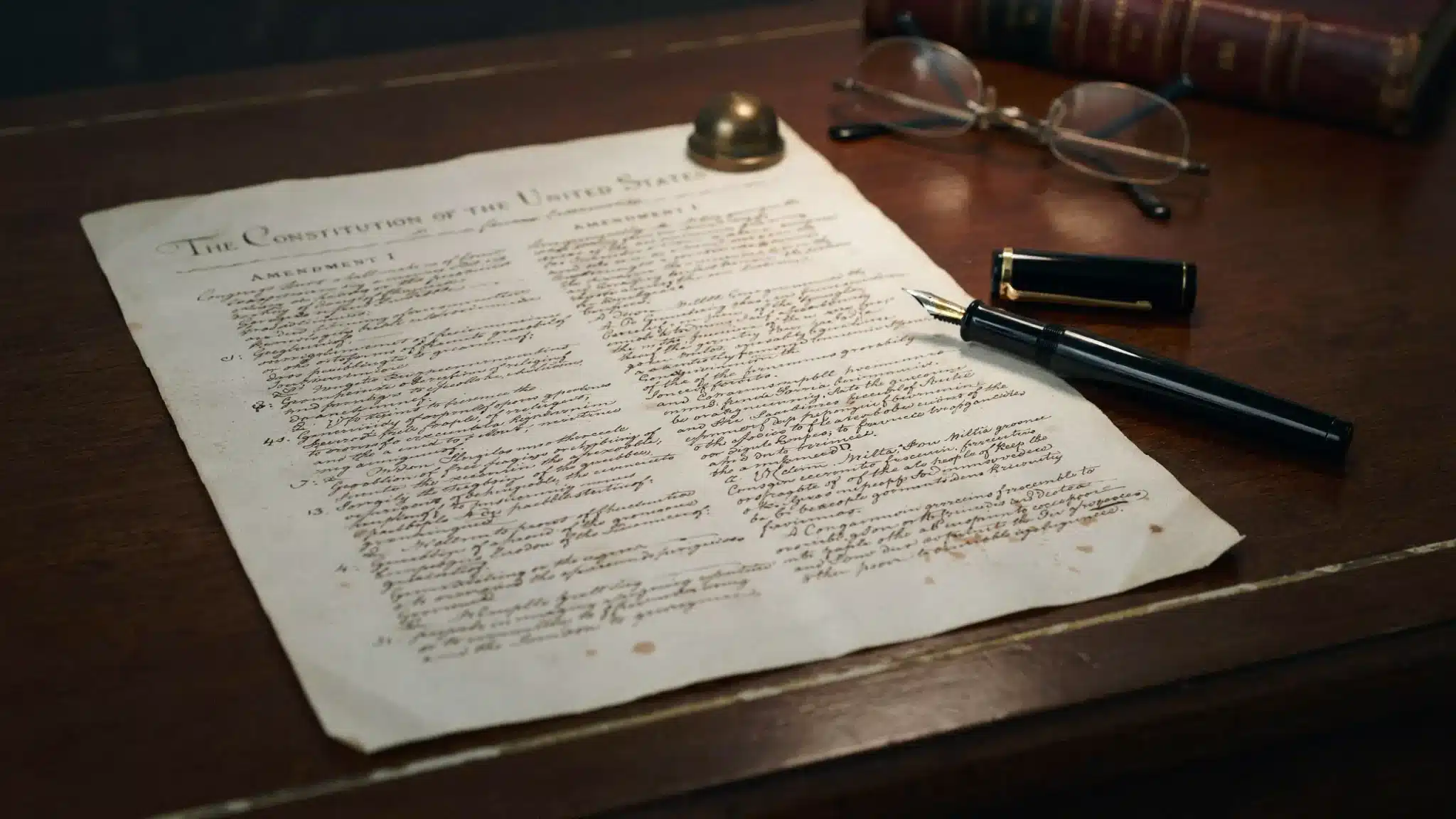 Vintage parchment document showing the bill of rights simplified for readers.