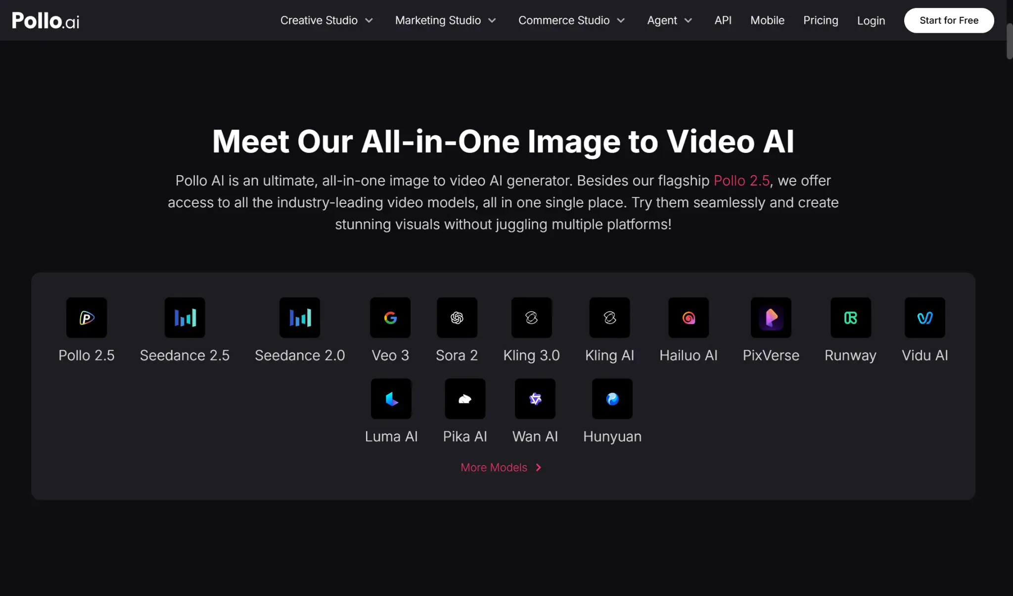AI software icons displayed on dark background with Pollo.ai branding header